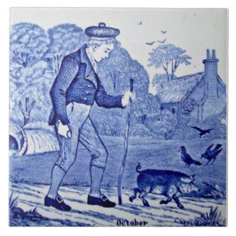 Repro 1879 Wedgwood Blue Calendar Series Oktober Fliese