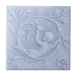 Repro 1880 Minton Imitats Relief Cherub Light Blue Fliese