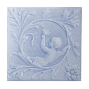 Repro 1880 Minton Imitats Relief Cherub Light Blue Fliese