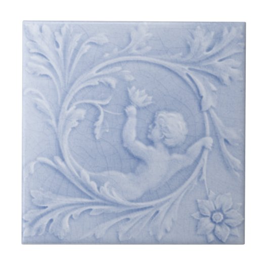Repro 1880 Minton Imitats Relief Cherub Light Blue Fliese (Vorderseite)