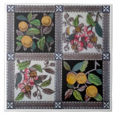 Repro 1880s Farbige Blüten und Fruchtübertragungen Fliese (Vorderseite)