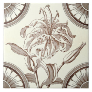 Repro 1885 Viktorianisch Sepia Lily Transferware Fliese