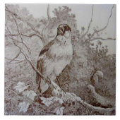 Repro 1886 Minton Sepia Transferware Bird Art TIle Fliese (Vorderseite)