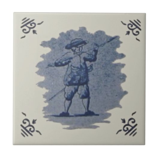 Repro Antike Niederländische Blaue Delft Figurale Fliese (Vorderseite)