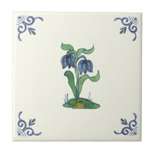 Repro Antique Blue Tulips Handgemalt Delft Fliese