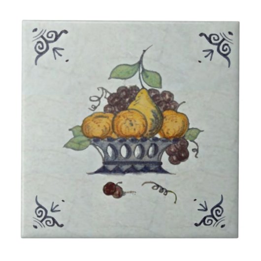 Repro Antique Delft Fruchtkörbe Keramik Tile Fliese (Vorderseite)