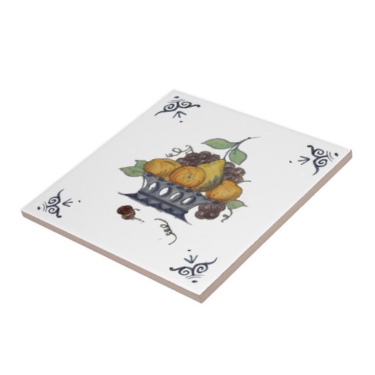 Repro Antique Delft Fruit Basket auf weißem Tile Fliese (Seite)