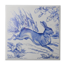 Repro Antique Wedgwood 1876 Blue Hare Rabbit Tile Fliese