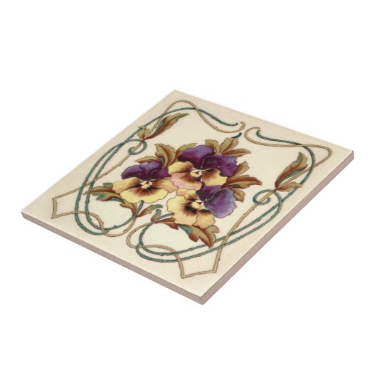 Repro Art Nouveau Handfarbene Stiefmütterchen bedr Fliese (Seite)