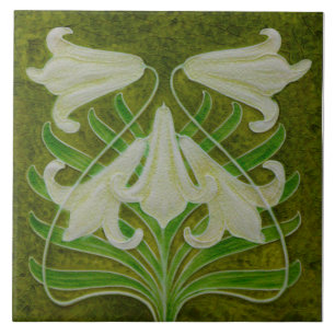 Repro Art Nouveau Osterlilie auf Mottel Green Fliese