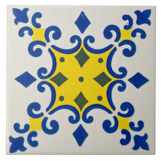 Repro Azulejos Portugiesisch Geometric Yellow Blue Fliese (Vorderseite)