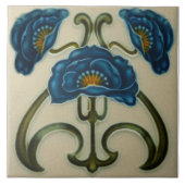 Repro Blue Poppies Jugendstil Keramik Tile Fliese (Vorderseite)