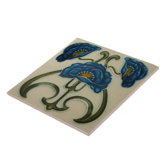 Repro Blue Poppies Jugendstil Keramik Tile Fliese (Seite)