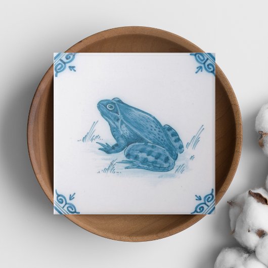 Repro Blue und White Frog Delft Fliese