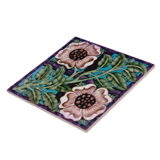 Repro Bright Handgemalt De Morgan Rose & Trellis Fliese (Seite)