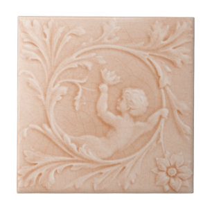 Repro c1880 Minton Imitats Relief Cherub Peach Pin Fliese