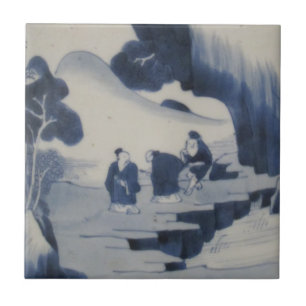 Repro Chinese Brush Delft Blue und White Tile Fliese