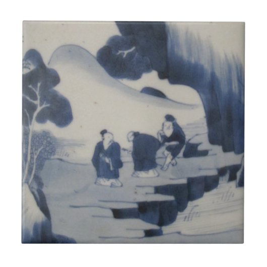 Repro Chinese Brush Delft Blue und White Tile Fliese (Vorderseite)