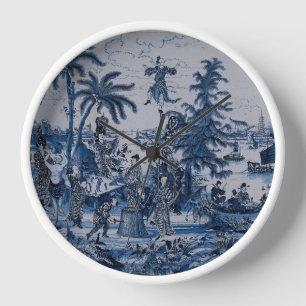 Repro Chinoiserie Delft Blau- und Weißfliese Uhr
