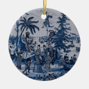 Repro Chinoiserie Delft Blau-Weiß-Fliese Keramik Ornament
