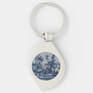 Repro Chinoiserie Delft Blau-Weiß-Fliese Schlüsselanhänger
