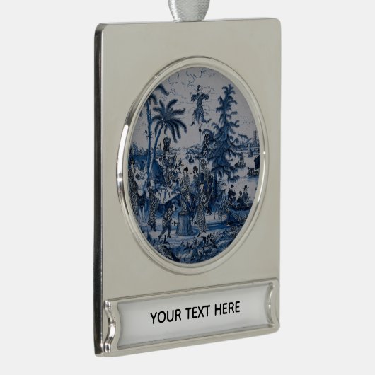 Repro Chinoiserie Delft Blue und White Tile Banner-Ornament Silber (Rechts)