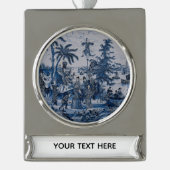 Repro Chinoiserie Delft Blue und White Tile Banner-Ornament Silber (Vorderseite)