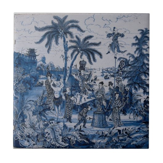 Repro Chinoiserie Delft Blue und White Tile Fliese (Vorderseite)