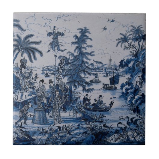 Repro Chinoiserie Delft Blue und White Tile Fliese (Vorderseite)