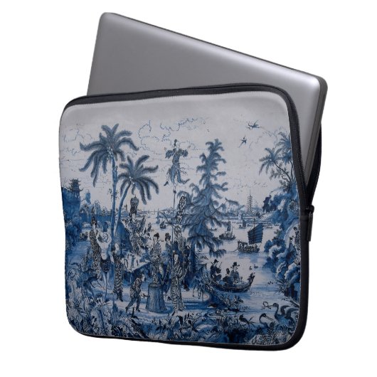 Repro Chinoiserie Delft Blue und White Tile Laptopschutzhülle (Vorderseite Links)