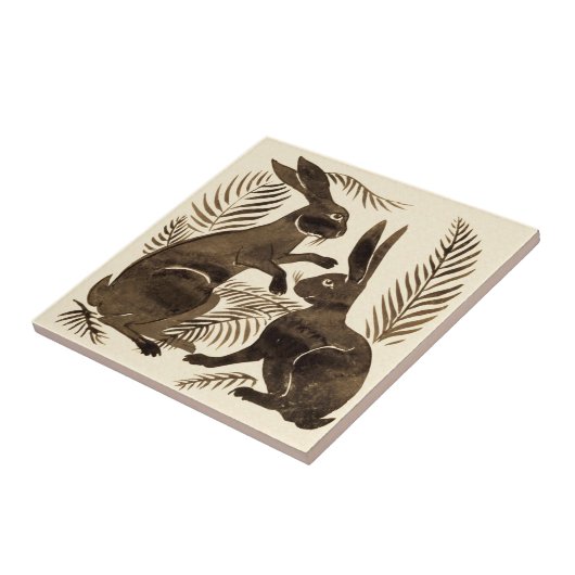 Repro de Morgan Pair of Chocolate Rabbits Fliese (Seite)