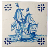 Repro Deftware Sail Ship Blue Delft Tile Fliese (Vorderseite)
