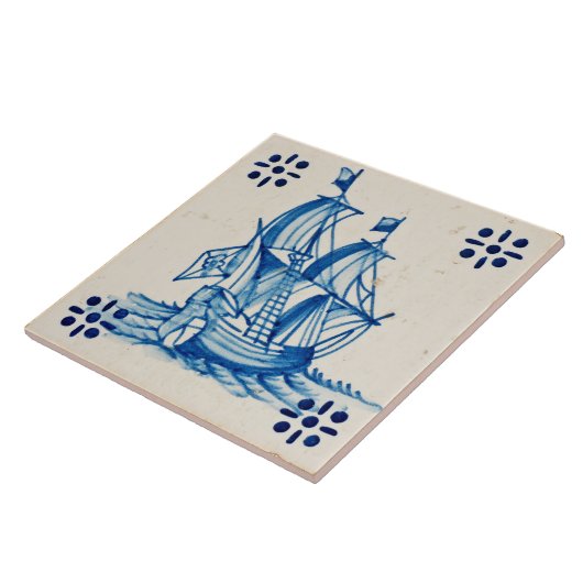 Repro Deftware Sail Ship Blue Delft Tile Fliese (Seite)