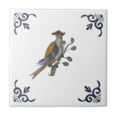 Repro Delft Bird auf Zweig mit Berries auf weißem  Fliese (Vorderseite)