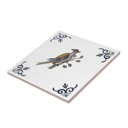 Repro Delft Bird auf Zweig mit Berries auf weißem  Fliese (Seite)