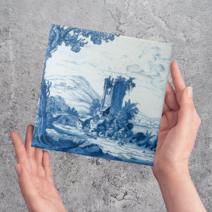 Repro Delft Blau-Weiß-Fliesen-Fluss Szene Fliese
