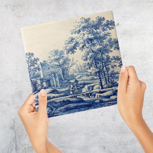 Repro Delft Blau-Weiß-Fliesen-Fluss Szene Fliese