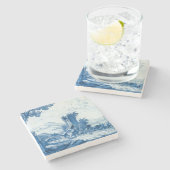 Repro Delft Blue und White Tile River Scene Steinuntersetzer (Seitenansicht)
