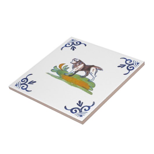 Repro Delft Dog Tile aus dem 17. Jahrhundert zur P Fliese (Seite)