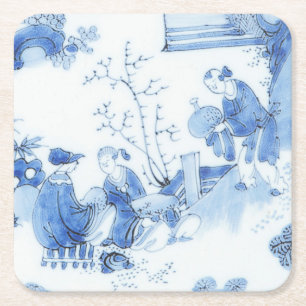 Repro Delft Fliese Blau Chinoiserie Rechteckiger Pappuntersetzer