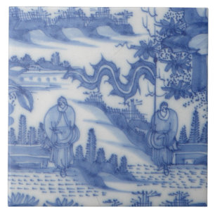Repro Delft-Fliese Chinoiserie-Decoupage Blau Weiß Fliese