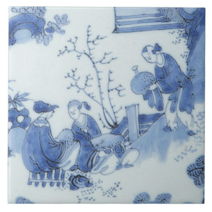 Repro Delft-Fliese Chinoiserie-Decoupage Blau Weiß Fliese
