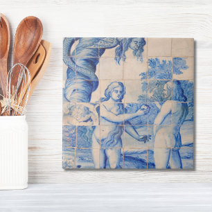 Repro Delft Kachel Adam und Eva Malerische Szene