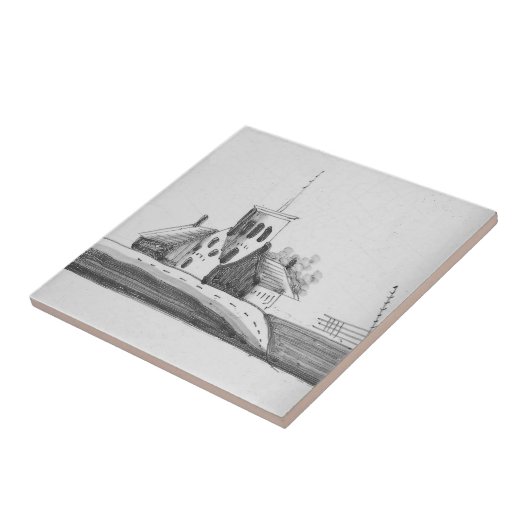 Repro Delft Schwarz-Weiß-Kapelle Tile Fliese (Seite)