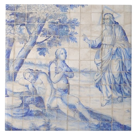 Repro Delft Tile Adam und Eve Biblical Fliese (Vorderseite)