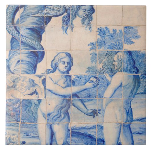 Repro Delft Tile Adam und Eve Picturesque Szene Fliese (Vorderseite)