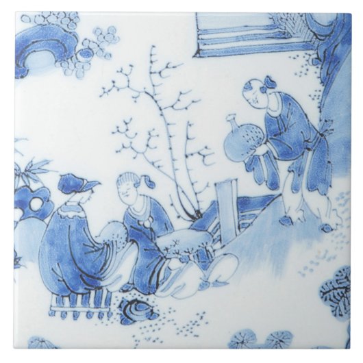 Repro Delft Tile Blue Chinoiserie Fliese (Vorderseite)