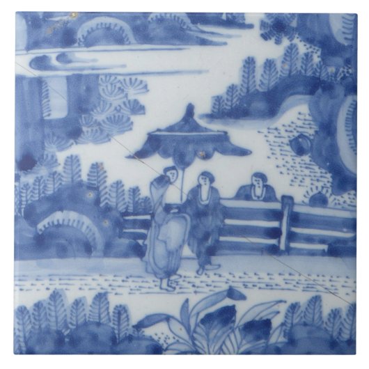 Repro Delft Tile Chinoiserie Decoupage Blau Fliese (Vorderseite)