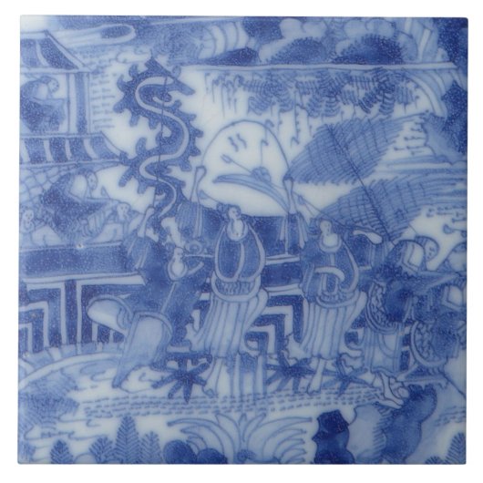 Repro Delft Tile Chinoiserie Decoupage Blau Fliese (Vorderseite)