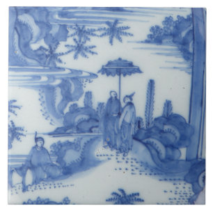 Repro Delft Tile Chinoiserie Decoupage Blau Fliese